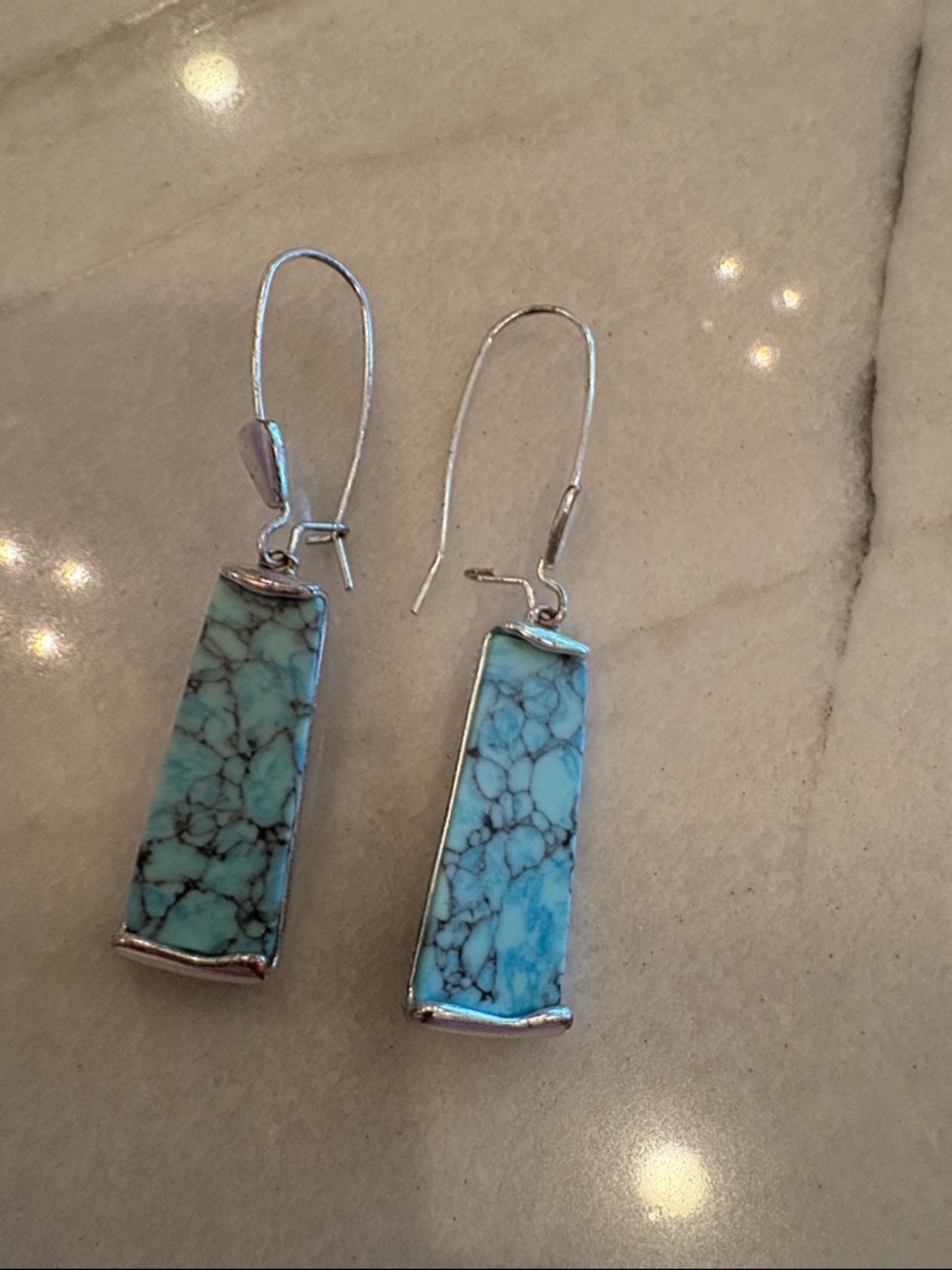 Turquoise Stone Drop Earrings - Silver Setting